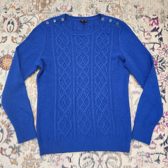 NWT, Talbots Womems Deep Blue Cable Knit Pullover Quiet Luxury Sweater, sz MD - Picture 1 of 11